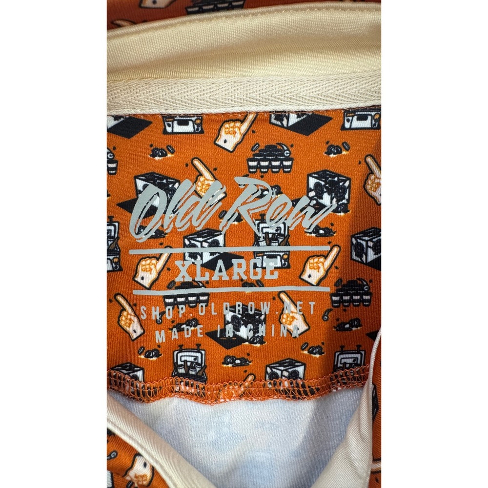 Old Row Men XL Orange Tailgate Print Performance Polo Shirt Short Sleeve Stretch - Picture 3 of 16